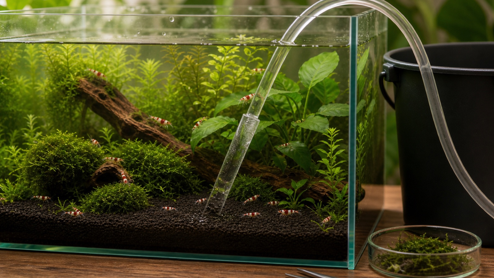 Waterwissels in een beplante garnalenbak